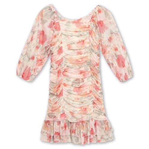 Speechless Girls' 3/4 Puff Sleeve Floral Ruched Ruffle Hem Knee Length Dress3