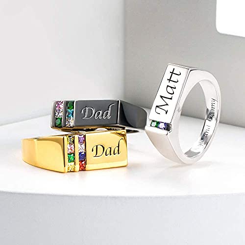 Getname Personalized Men's Ring with Birthstone - Silver Dad Signet Ring for Men, Husband, Father's Day Gift2