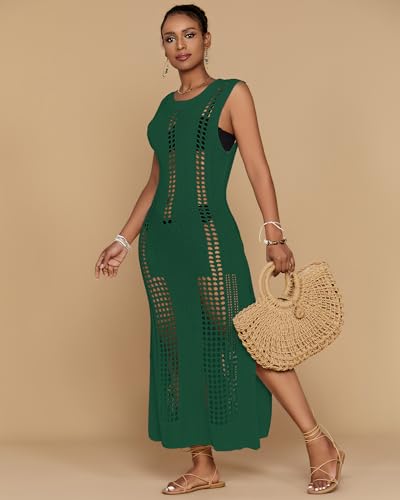 Image of Bsubseach Womens Crochet Beach Cover Ups Sleeveless Swimsuit Dress