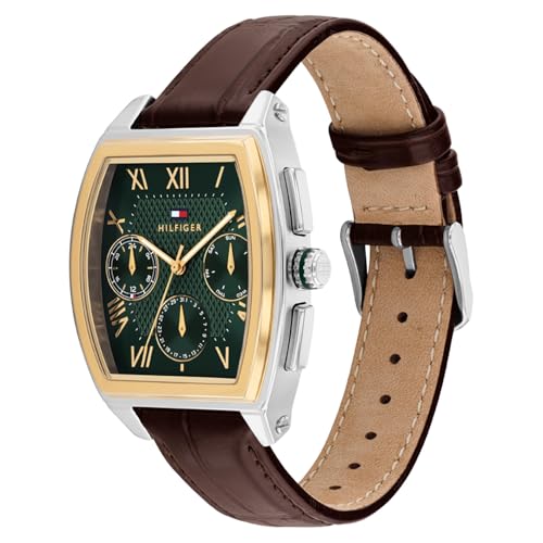 Image of Tommy Hilfiger Th-Oxford with Green Dial Brown Leather Strap Watch for Men - TH1710762