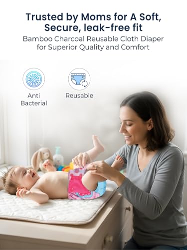 Image of POLKA TOTS Reusable Cloth Diapers for Babies | Adjustable Leak-Proof Cotton Nappies | High Absorbent & Washable Diaper with Leak-Proof Cover & 5-Layer Bamboo Charcoal Insert for Newborns (0-24 Months)