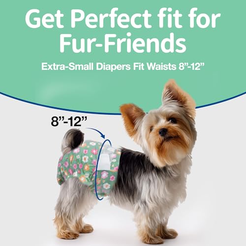 Image of Pet Soft Dog Diapers Female, Disposable Female Dog Diaper, Doggie Diapers for Cat Puppy with Adjustable Foam Tail Hole(Green,12XS)