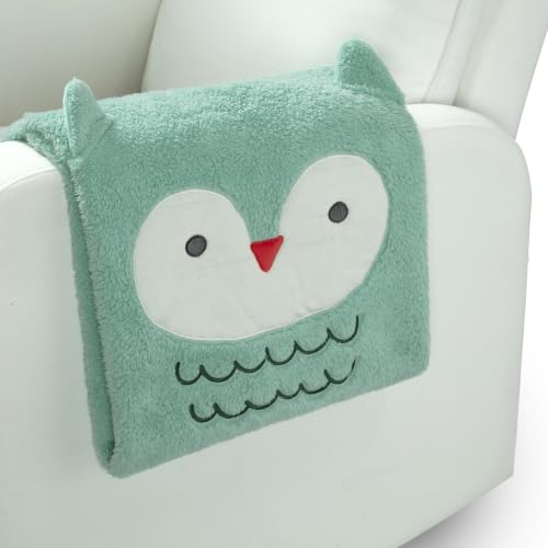 Image of Delta Children Personalized Sherpa Throw Blanket for Kids, Light Teal Owl