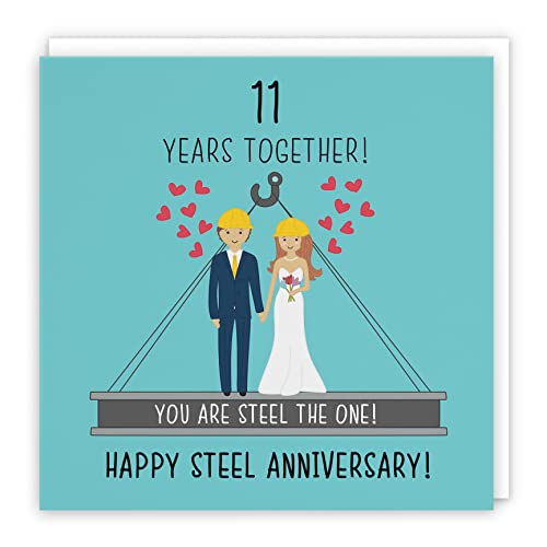 Hunts England, Large 11th Wedding Anniversary Card, Large Size, Steel Anniversary, Iconic Collection, Large, 210 x 210 mm