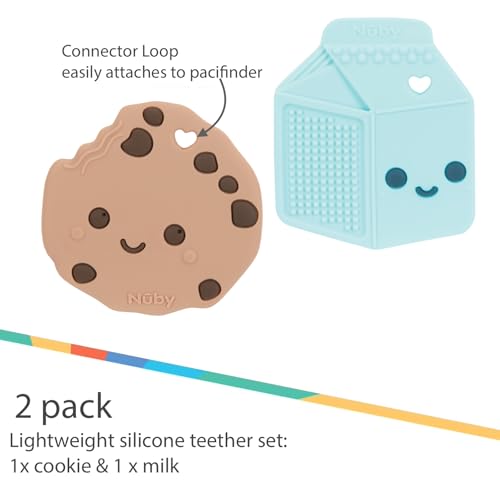 Image of Nuby Chocolate Chip Cookie and Milk Baby Teether for Teething Comfort - Silicone Teether for Babies - Soothes Sore Gums - 3+ Months