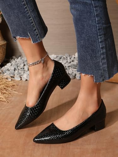 Women's Low Chunky Office Pumps with Weaving Texture Closed Pointed Toe Block Heels Comfortable 1-inch Slip On Work Dress Shoes for Women Daily Party Meeting3