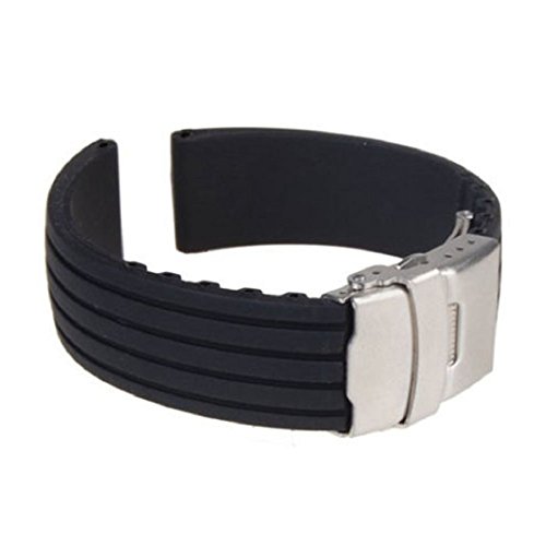 Chianrliu® Schwarz Silikonkautschuk Uhrenarmbänder Armband Band Faltschließe Wasserdicht 18mm
