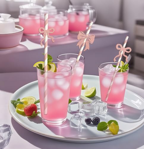 24 pitillos de papel con lazo rosa para fiestas miniatura 7