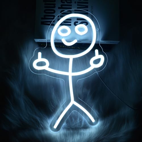 Image of Smile Middle Finger Neon Sign Funny Doodle LED Light Sign Personalized for Girl Woman Friends Brother USB Power /Dimmable Switch inch13.7x8.6 inch Neon Lamp Long Distance Friendship LED Sign