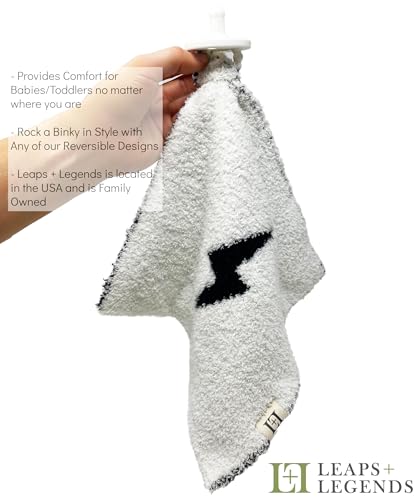 Image of Lightning Bolt Baby Lovey Pacifier /Teether Holder 10 inchx10 inch - DreamSoft Plush Fluffy Cuddly Soothie Reversible Mini Comfort Blanket - Newborn Gift Essential for Babies Boys and Girls (Black /White Combo)