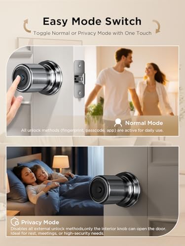 TCL K1 Fingerprint Smart Door Knob, 0.3s Biometric Keyless Entry, 4-in-1 Access with App Control & Passcode, Auto-Lock, Anti-Peep Keypad, 100 Fingerprints, for Bedroom Apartment Airbnb - image 5