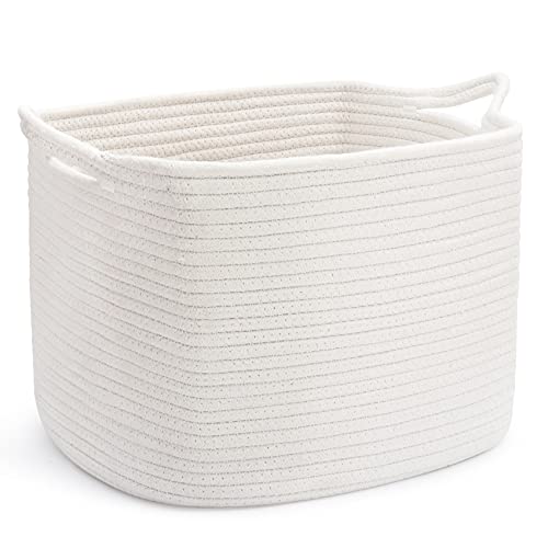ABenkle Square Cotton Rope Woven Basket with Handles, Rectangle Shelves Closet Organizer for Books, Magazines, Toys, Decorative Basket for Baby Nursery, Living Room, Bathroom