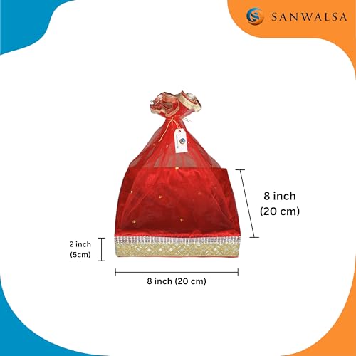 Image of (Small, 8x8x2 inch, Square, Red-Stone Lace) MDF Base Designer Gift Hamper Packaging Baskets with Net Cover, Gift Hamper Organiser Perfect for Any Occasion