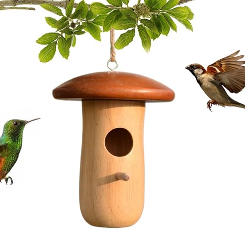 XIAYANG ハミングバードハウス | ハミングバード用巣箱キノコ型コテージ 庭や中庭バルコニー用装飾小屋 - 庭 ガーデン パティオ ベランダ用 木製キノコデザイン小屋