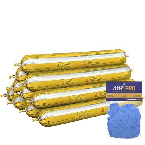 Image of Sikaflex 1a 20 oz Sausage with AWF PRO Gloves - White, Pack of 10 - Non Sag, Polyurethane Concrete and Masonry Joint Sealant for Vertical and Horizontal Joints