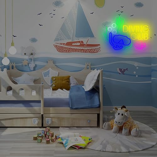 Image of Diving Club Neon Sign, Scuba Mask Neon Lights for Wall Decor,USB Powered LED Light Up Signs for Dive Shop,Ocean Room,Party Decorations,Gift for Birthday,Christmas