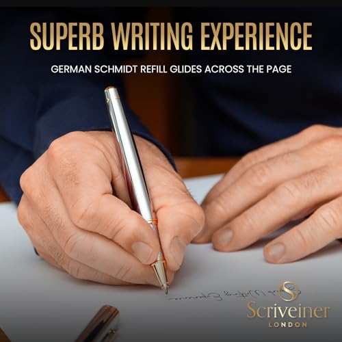 Image of Scriveiner Chrome Rollerball Pen - Stunning Award-Winning Luxury Pen, Schmidt Ink Refill, Best Roller Ball Pen Gift Set for Men & Women, Professional, Executive Office, Nice, Fancy Pens