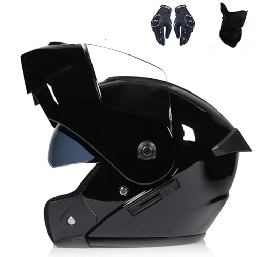 Casco de Motocicleta Modular abatible Frontal Integrado con Viseras Dobles HD,homologado por Dot/ECE,ventilación y reducción de Ruido, para Hombres Mujeres,protección Multicapa,E-XL(60~61cm)