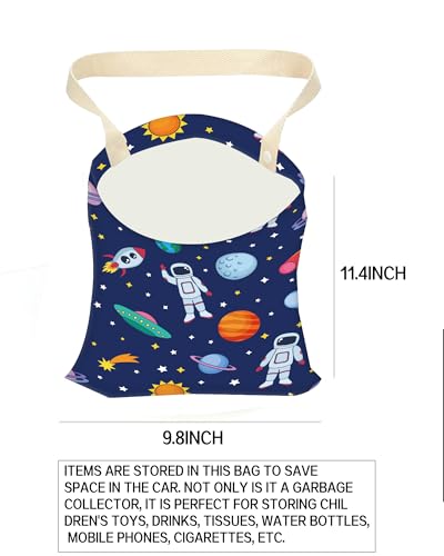 Image of Car Trash Can, Durable Hanging Car Trash Garbage Bag, Cute Automotive Garbage Cans Organizer, Cute Blue Astronauts
