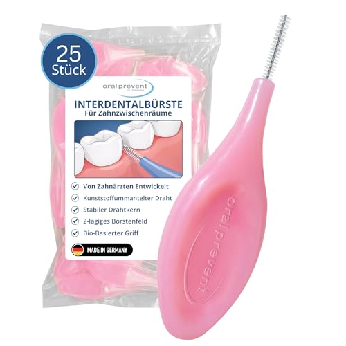 25 Stück: ORAL PREVENT Interdentalbürsten - Zahnreinigung für die Zwischenräume - Zahnzwischenraumbürste - Zahnstein-/Kariesprävention - Rosa - 0,40 mm - ISO 0