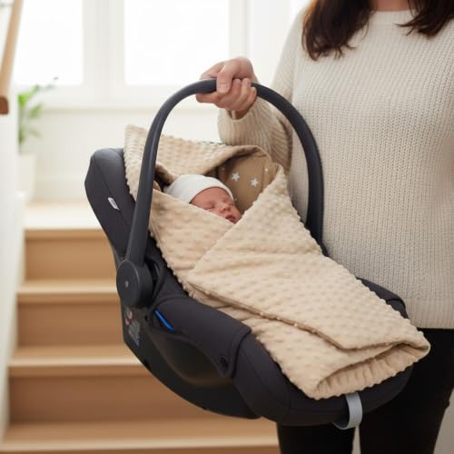 Einschlagdecke Babyschale Decke Kinderwagen 90 x 90 cm - universal Baby Babydecke für Buggy Autositz Winter Baumwolle Minky Teddybären – Ansicht 6
