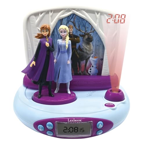 Lexibook Disney Frozen La Reine des Neiges 2 Elsa & Anna, Réveil projecteur avec Sons, Veilleuse intégrée, Projection de l'heure au Plafond, Effets sonores, à Piles,...