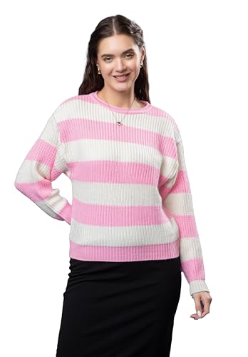 Image of Wear lusso Women's 100% Wool Color Block Stripe Full Sleeve Round Neck Pullover Sweater | Winter Season Fashion