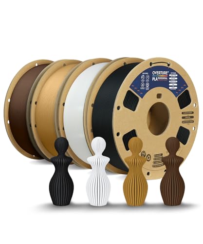 Image of OVERTURE 4KG Bundle PLA Plus (PLA+) Filament 1.75mm, Stronger & More Durable, Professional Toughness 3D Printer Filament 1kg (2.2lbs) 4 Pack (Black+White+Brown+Chocolate)