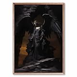 Black Angel Canvas Wall Art Gothic Woman Painting Angel Wings Canvas Art Devil Artwork Black Angel Picture Vintage Gothic Poster Angel Print Dark Academia Art Angel Art Wall Decor 16x24inch No Frame