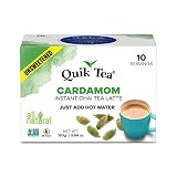 QuikTea Unsweetened Cardamom Chai Tea Latte - 10 Count Single Box - All Natural Preservative Free Au