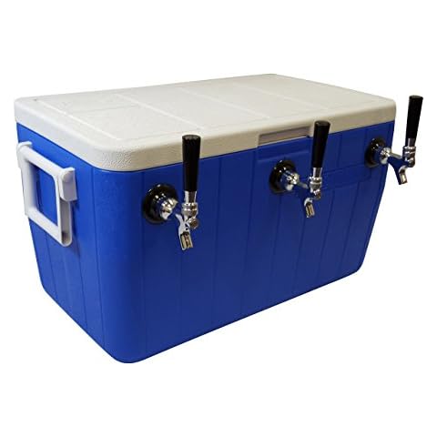 NY Brew Supply 50' Stainless Steel Coils Jockey Box Cooler with Triple Faucet, 48 quart, Blue Cover