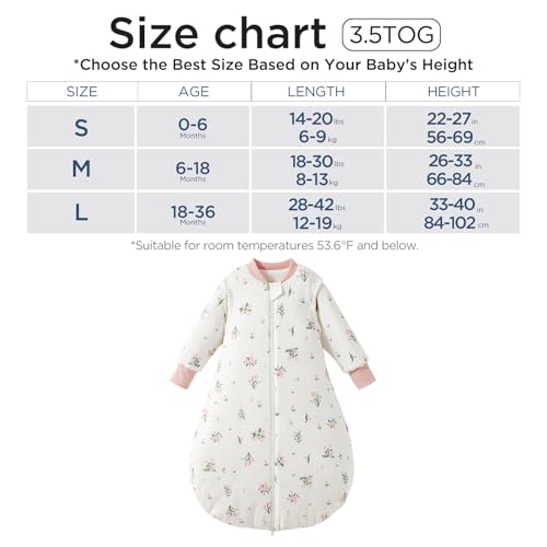 Image of Duomiaomiao 3.5 TOG Baby Sleep Sack 100% Cotton Winter Long Sleeve Baby Wearable Blanket, Super Warm Quilted Comfy Toddler Sleeping Bag