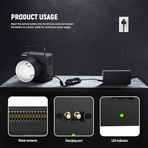 Image of NEEWER Q6 Dummy Battery Kit for Q6 Outdoor Flash Strobe Speedlight with AC Power Adapter & Cable (US Plug), 33.6V 20A Replacement for NB-Q6 Battery, Intelligent Safety Protection, 16.4ft Length, NT-Q6
