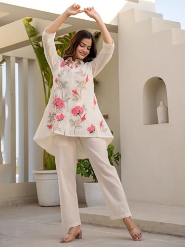 Image of INDO ERA Women's Cotton Ethnic Co-Ord Set | Kurta Pant Set | Stylish Cotton Suit Set for Women,10123