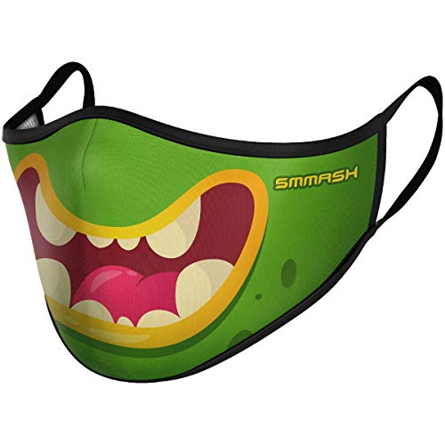 Preisvergleich Produktbild SMMASH Mundschutz Maske Kinder Wiederverwendbar, Hochwertiges Gesichtsmaske Waschbar, für Mädchen und Jungen, Hergestellt in der Europäischen Union (7 / 12 Jahre, Green Monster)