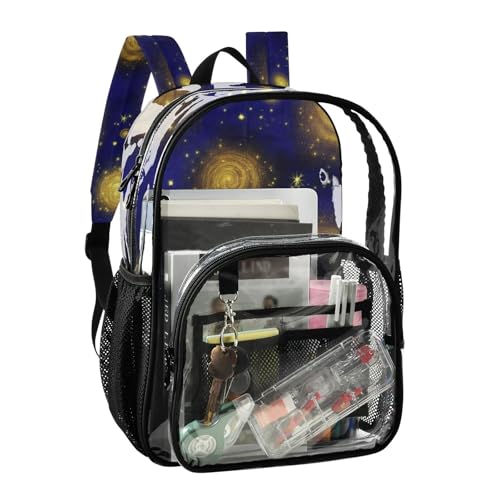 Starry Night Sky Golden Clear Backpack for Women Boys Backpacks for Girls See through Shoulder Bag2