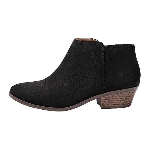 Women’s Low Heel Ankle Booties – Side Zipper Western Style Stacked Heel Boot – Faux Suede or Faux Leather – TIFF