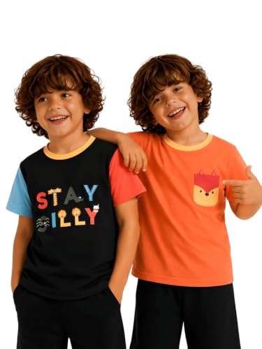 Image of Pilolo Kids Soft Cotton Lycra Pocket T-Shirt for Boys - (Combo Pack of 2)