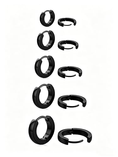 SMORI Mens Hoop Earrings Black Small Hoop Earring Set for Women Men Stainless Steel Huggie Earrings Hypoallergenic Lightweight Sleeper Earring Cartilage Ear Piercing 7-16mm