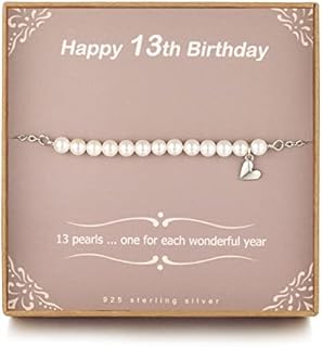 TISSGIRL 13th Birthday Gifts for Girls - Sweet Pearl Bracelet Gifts for Teenage Girls, Gifts for 13 Year Old Girls Birthday, Adjustable Pearl Bracelet