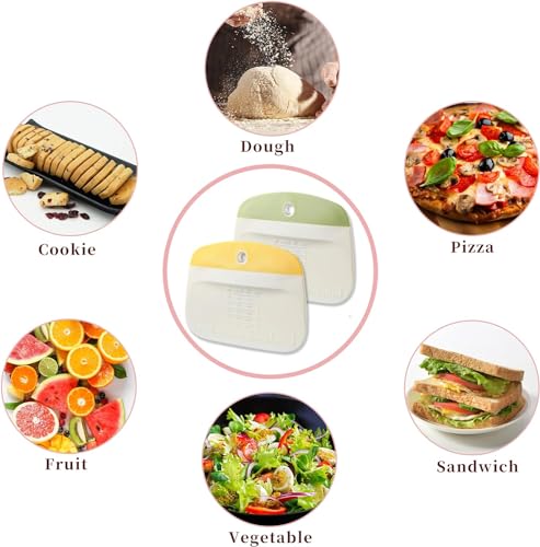Image of Bowl Scraper Little Cook Bench Dough Bread Scraper Premium Plastic Dough Cutter Multipurpose Kitchen Food Scraper for Bread, Dough, Pastry, Cake, Baking and Cooking (2 Pieces, Yellow & Green)