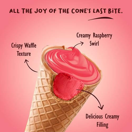 Image of Pik n Pop Raspberry Mini Waffle Cones 70g (Pack of 2), Crispy Cones with Creamy Raspberry Filling, Whole Wheat, Non-Meltable Ready-to-Eat Snack, 100% Eggless