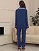 HNG Women Pajama Set Long Sleeve Sleepwear Fashion Night Wear Classic Blue, S
