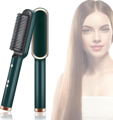 Wazdorf Hair Straightener Brush Comb – Fast Hair Straightening Comb Electric Hot Brush PTC Heating Electric Comb, Hair Straightener Comb for Women & Men, Iron Machine for Women (Green)