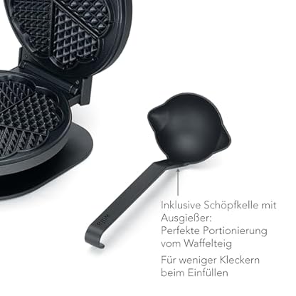 Wilfa JOY Single Waffeleisen I 900 Watt I 18cm große Herzwaffeln I 5 Temperaturmodi I Mit Alarm-Glocke I Inkl. Teig-Löffel (schwarz) – Bild 7