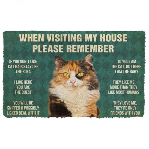 ���փ}�b�g �O�єL�̉Ƃ̃��[�����o���Ă����Ă������� 50×80cm doormat Please Remember Calico Cat House Rules
