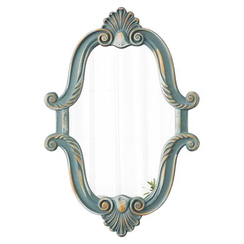 Sintosin Espejo de pared decorativo barroco, verde, 60 x 40 cm, estilo shabby chic, espejo vintage para decoración de pared, espejo colgante para salón, dormitorio, baño, pasillo, horizontal o