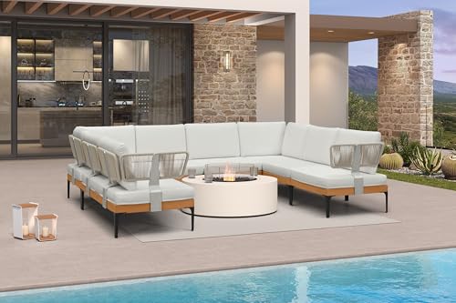 Image of PURPLE LEAF Patio Furniture Set Outdoor Sectional Sofa with Fade-Resistant Cushions and Pillows Wicker 8 Pieces U-Shaped Couch Modern Conversation Sets for Balcony Yard Garden Poolside, White