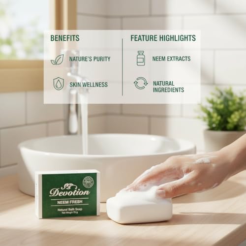 Image of Devotion NEEM FRESH Natural Bath Soap - Pack of 6 (75g each) | Neem Extract | Gentle Cleansing & Nourishing