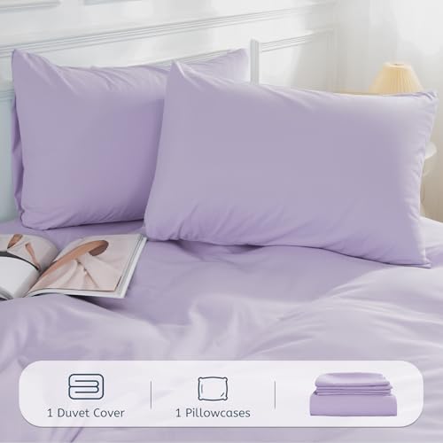 Image of NEXHOME PRO Twin Duvet Cover,2 Pieces Duvet Cover Set, Soft and Lightweight 100% Washed Microfiber Comforter Cover Set for All Season(Lavender,66 x 90)-No Comforter